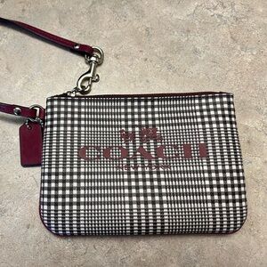 Coach Black and Burgundy Checkered Wristlet